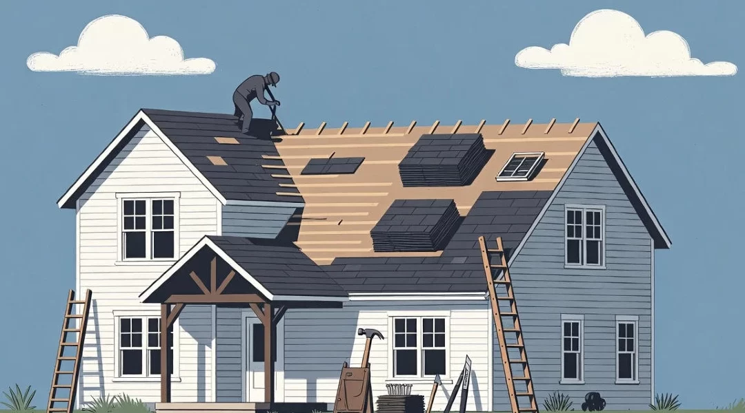 Image representing roof wear, damage evaluation, and replacement options.